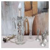 N - CRYSTAL TABLE LAMP, BUDVASE & FLUTES (D38)