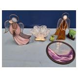 N - STAINED GLASS ANGELS, TRINKET DISH, WALL DECOR