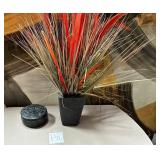 K - TRINKET BOX & VASE W/ DRIED REEDS (P11)