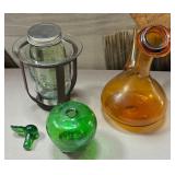K - GLASS JAR, PERFUME BOTTLE, & AMBER PITCHER P19