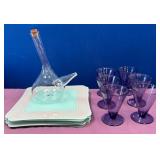 11 - DECANTER & SIX AMETHYST GLASSES (Y40)