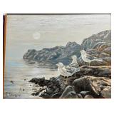 11 - SERENE SEAGULL COASTAL OIL PAINTING