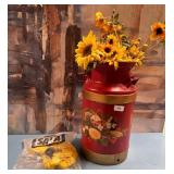 494 - DECORATIVE MILK CAN W/ FAUX FLOWERS (K15)