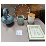 K - WALL CLOCK, CERAMIC TEAPOT, CUPS, WALL PLAQUE