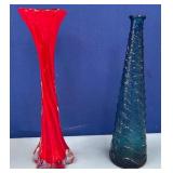 11 - TWO ART GLASS BUD VASES (N314)