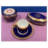11 - LIMOGES TRINKET BOXES, CUP & SAUCER (Y43)