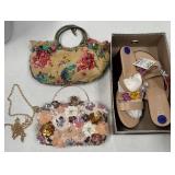 11 - PAIR OF SANDALS SIZE 8.5, TWO PURSES (Y31)