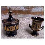 11 - GOLD TRIM BLACK GREECIAN CERAMIC COLLECTIBLES