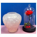 11 - OPALESCENT GLASS VASE, DECORATIVE ROSE (Y38)
