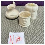11 - BELLEEK PITCHER, TRINKET BOX (N181)