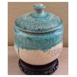 J2 - VINTAGE SEMI-GLAZED POT WITH LID (L35)