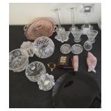 J2 - VINTAGE GLASS BOWLS, CANDLESTICKS (M22)
