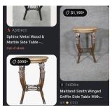 J2 - SPHINX METAL WOOD & MARBLE SIDE TABLE (L33)