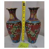 J2 - PAIR OF VINTAGE CLOISONNE VASES (K32)