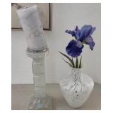 J2 - CANDLESTICK, VASE W/ FAUX IRIS (M60)