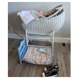 J4 - VINTAGE WICKER DOLL CRADLE SET (A47)