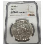 1926-S SILVER PEACE DOLLAR AU55