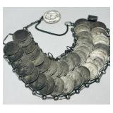 STERLING SILVER MULTI-ROW COIN BRACELET 53.8 GRS