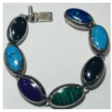 STERLING SILVER MULTI GEM BRACELET 35.90GRS 7INCH