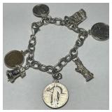 STERLING SILVER CHARM BRACELET TRAVEL THEME