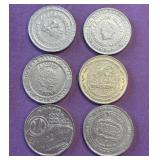 443 - LOT OF SIX COLLECTIBLE CASINO TOKENS (d5)