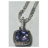 STERLING SILVER AMETHYST PENDANT WITH CHAIN 4.90G