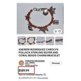 STERLING SILVER CORAL CHARM BRACELET 40.1 GRS