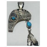 STERLING SILVER TURQUOISE PENDANT SIGNED 22.40GRS