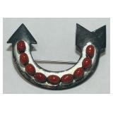 STERLING SILVER SIGNED CORAL BROCH 9.40GRS