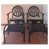 20 - PAIR OF MATCHING PATIO CHAIRS WITH ORROMANS