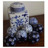 S1 - BLUE & WHITE WARE GINGER JAR & SPHERES (E127)