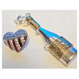 S1 - PATRIOTIC HEART & CHAMPAGNE BOTTLE BROOCHES