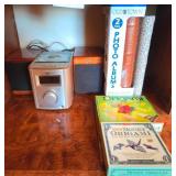 S1 - CD PLAYER W/ SPEAKERS, PHOTO ALBUMS, ORIGAMI