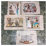 S1 - FIVE PIECES EGYPTIAN PAPYRUS ART (N64)