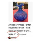 N1 - VINTAGE FENTON BLUE GLASS VASE (B52)