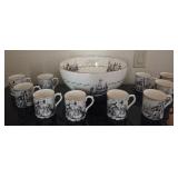 N1 - GRAY'S POTTERY PUNCH BOWL & CUPS (ENGLAND)