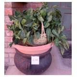 M - FAUX PLANT IN BASKET, PLANTER POTS (G58)