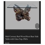 M - BURL WOOD BASE GLASS-TOP COFFEE TABLE (E62)
