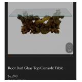 M - BURL WOOD & GLASS CONSOLE TABLE (L38)