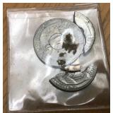J2 - TWO CUT SILVER COINS (L69)
