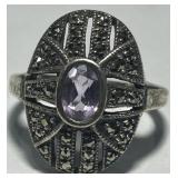 STERLING SILVER MARCASITE/AMETHYST RING 7GRS SIZE8