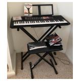 J2 - MUSICAL KEYBOARD, STAND, BENCH & SHEET MUSIC