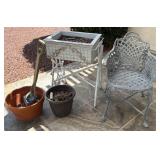 J2 - PATIO CHAIR, PLANTER BOX & POTS
