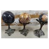 11 - THREE POLISHED STONE ORBS W/ STANDS (P34)