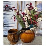 11 - TWO PLANTER POTS, FAUX FLOWERS (L155)