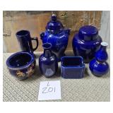 11 - COLLECTION OF COBALT BLUE CERAMICS (L201)