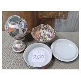 11 - PORCELAIN GINGER JAR, COVERED DISH, BOWL