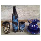 11 - WATER PITCHER,HAND DECORATED SUP AND BOTTLE(P