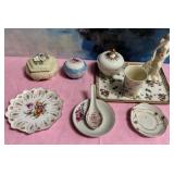 11 - PORCELAIN TRINKET BOXES, PLATES, FIGURINE