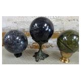11 - THREE POLISHED STONE ORBS (P42)